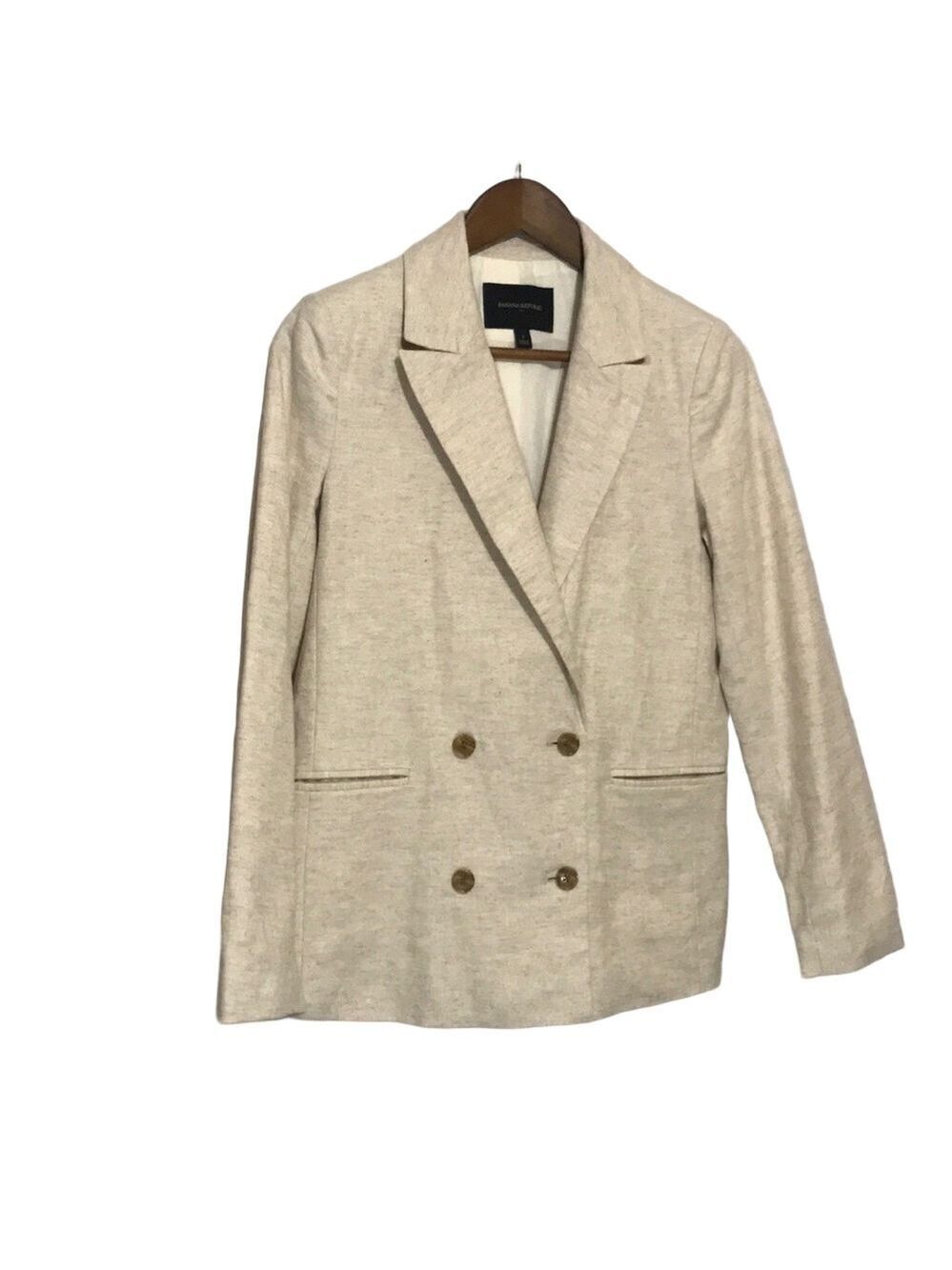 Banana Republic Women's Linen Double-Breasted Cream Blazer Sz 2